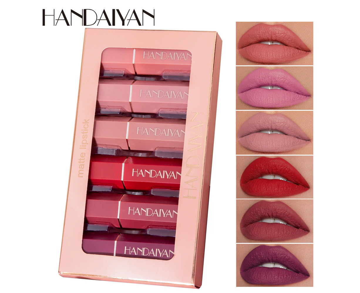 6 Colors Matte Non stick Cup Lipstick Long Lasting Moisturizing Lipstick Women Lip Tint Beauty Cosmetics Set