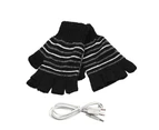 Stripe Winter USB Electric Heating Soft Warm Unisex Half Finger Knitted Gloves Stripe Coffee