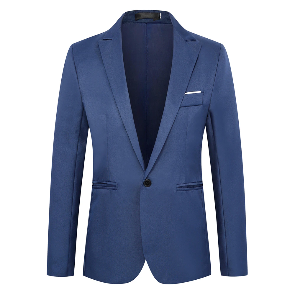 Men One Button Smart Coat Suit Blazer Dress Formal Wedding Jacket Blazer Coat Peak Lapel - Royal Blue