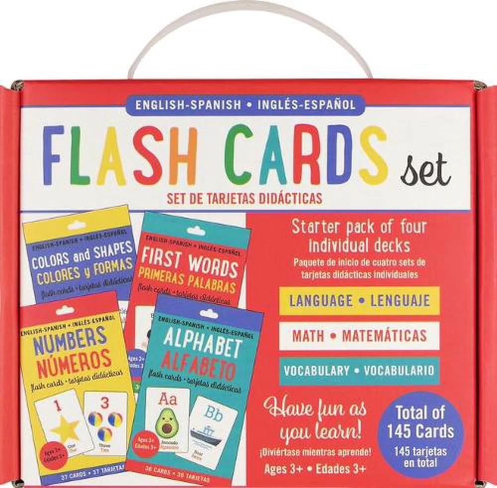 Bilingual Flash Cards - Alphabet, Colors & Shapes, First Words, and Numbers (English/Spanish) (Set of 4)