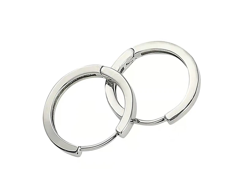 Silver Rhodium Plated Huggie Hoop 15mm Square Sleeper Earrings Non-allergenic