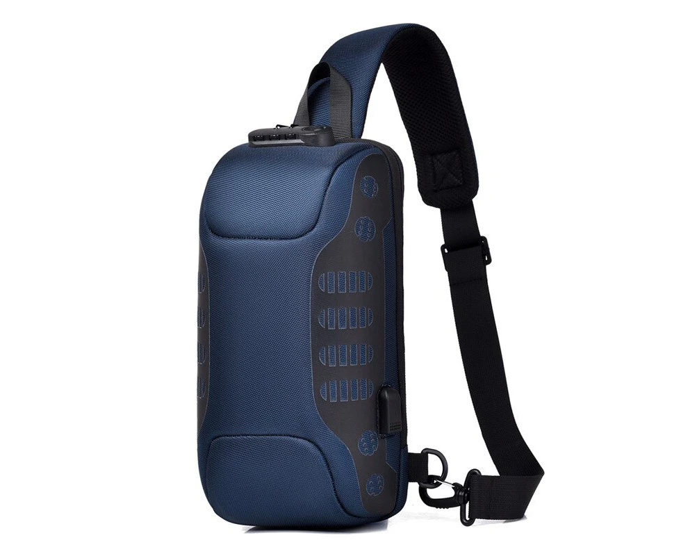 New Fashion Men bag Chest Bag Anti-theft side bag for men Shoulder bag Waterproof sling bag USB charging Crossbody Bag - Blue