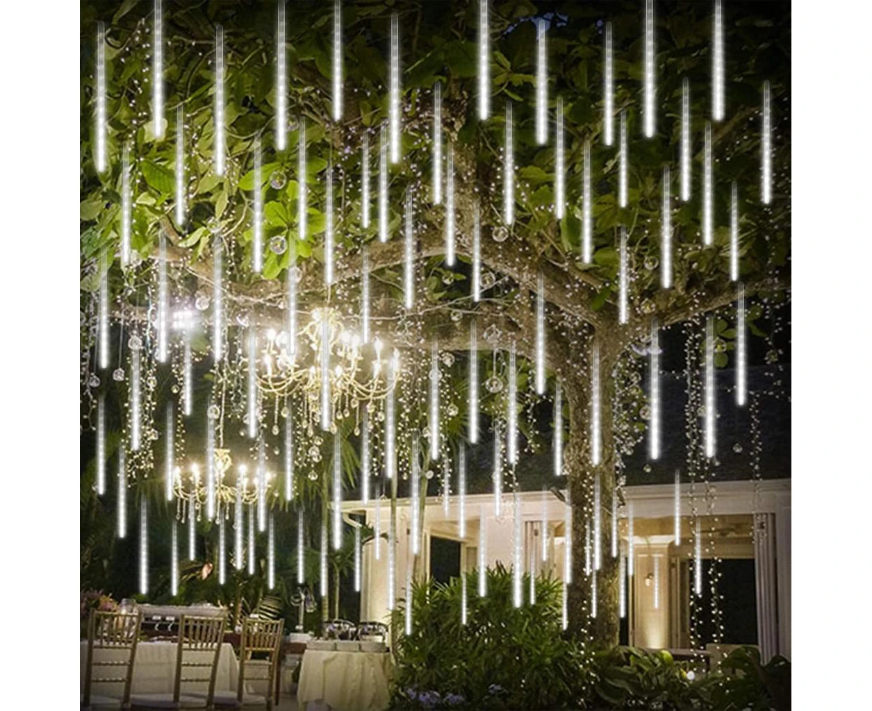 Meteor Lights Shower Lights Waterproof LED Falling Rain Lights 192 LEDs 30cm 8 Tubes Outdoor Christmas Icicle Lights Raindrop Cascade Light for High