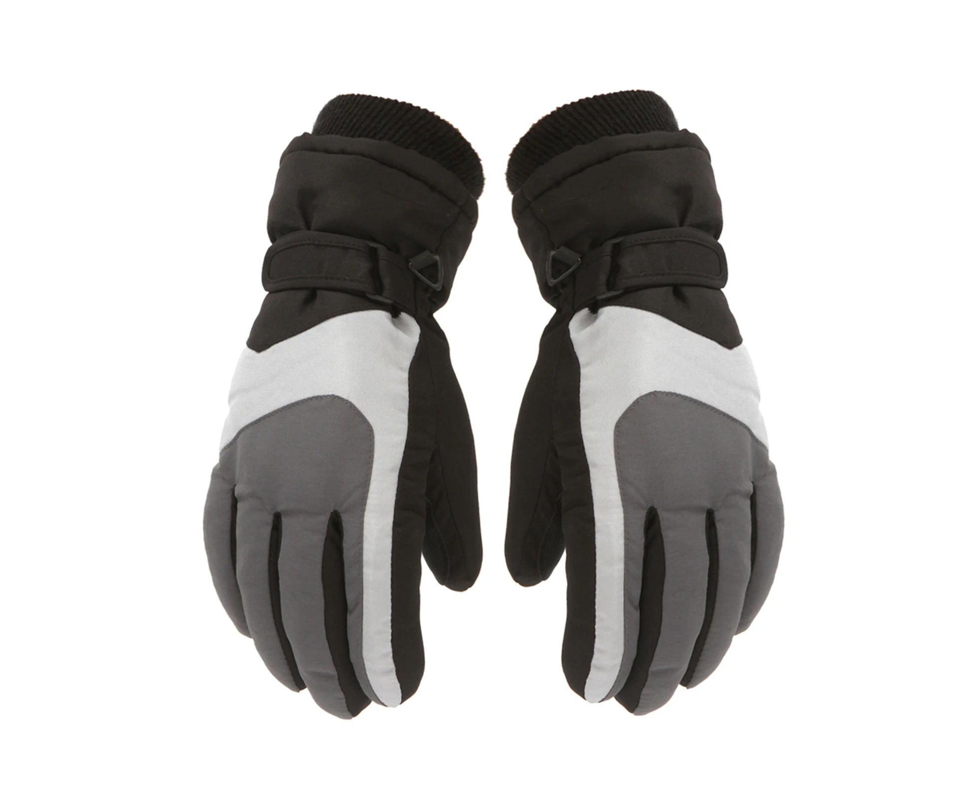 1 Pair Knitted Fabric Ski Gloves Soft Fleece Cold-Proof Windproof Skiing Gloves for Kids-Grey