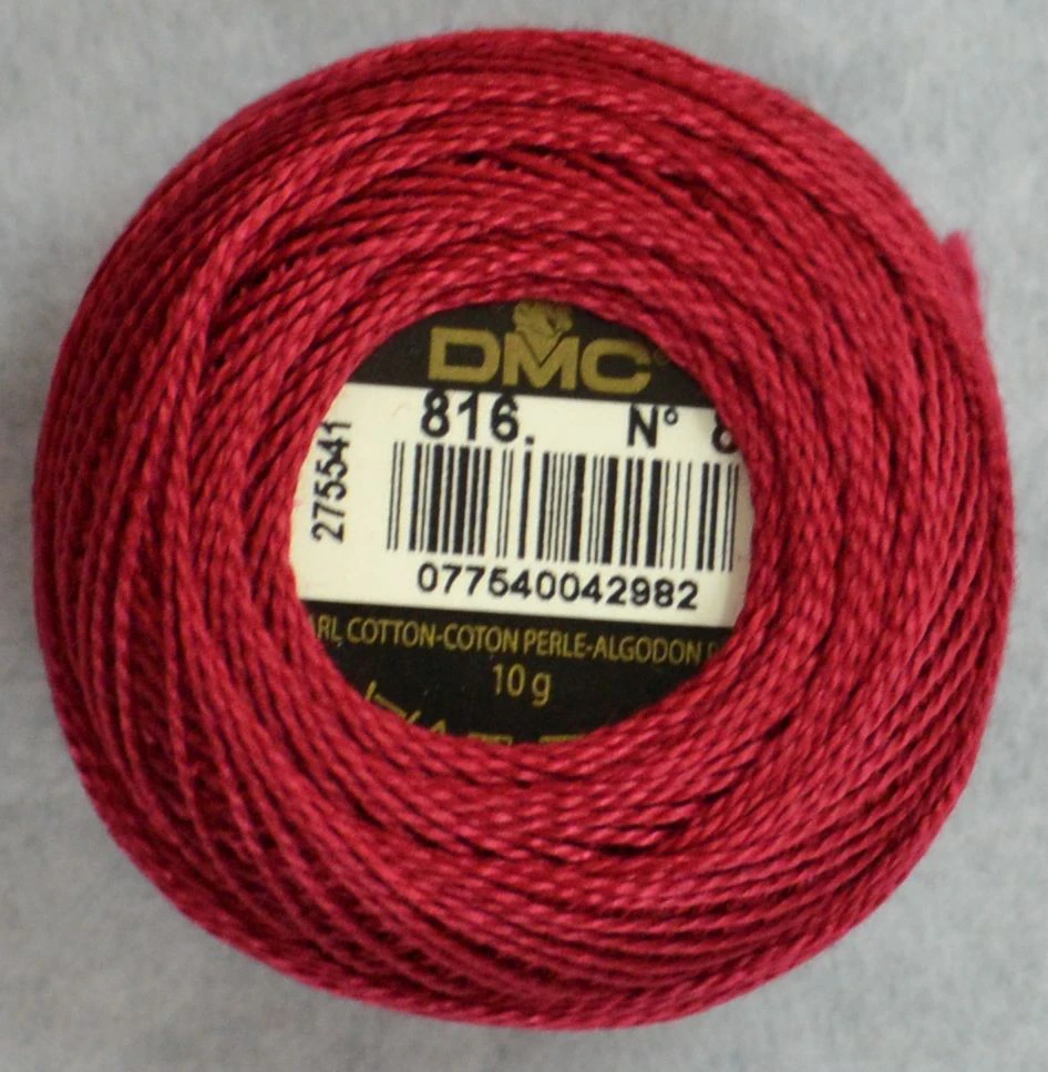 DMC Perle 8 Cotton #816 GARNET 10g Ball 80m