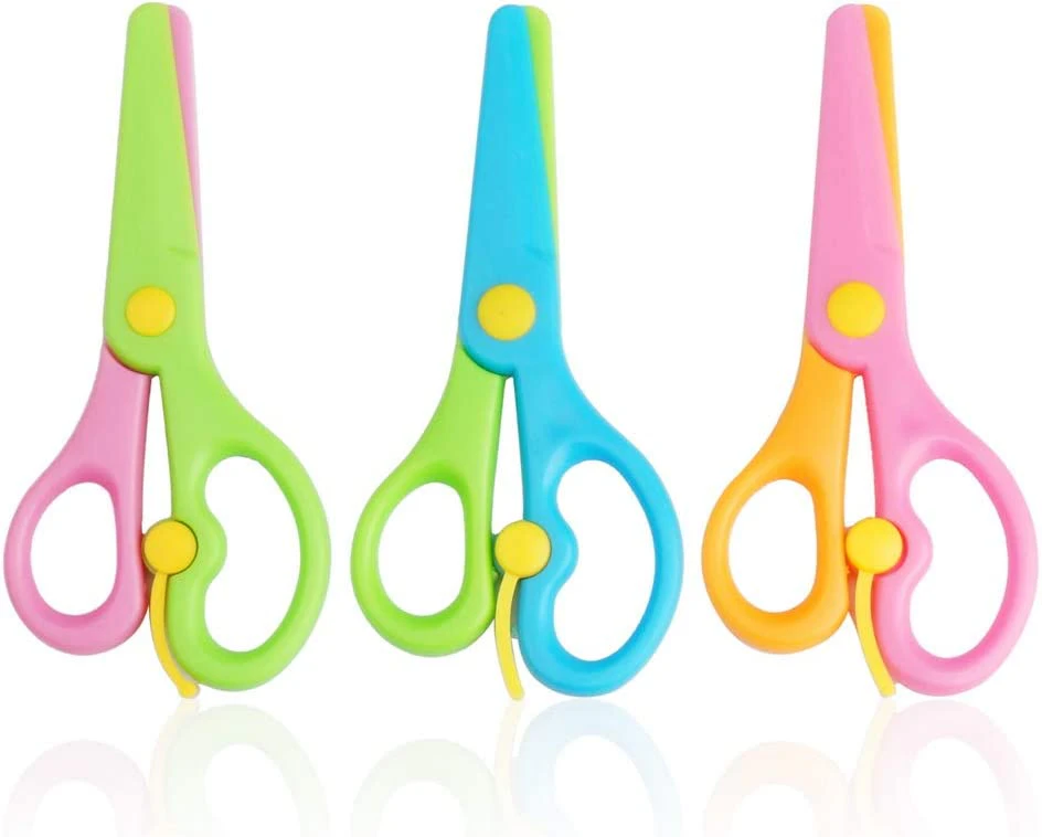 3 Pcs Plastic Safety Scissors, Children Training Scissors Pre-School Training Scissors Colorful Safety Paper Cutting Scissors