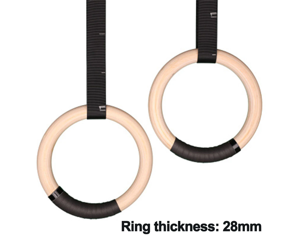 2 pcs Wood Gymnastic Rings - Olympic Gym Rings with Adjustable Straps, Heavy Duty Gym Equipment for Home Gym, Train Workout, Strength Training, P-28mm