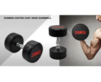 20kg x 2 Commercial Grade - Rubber Coated Dumbbell Hand Weight - Rubber Dumbbell