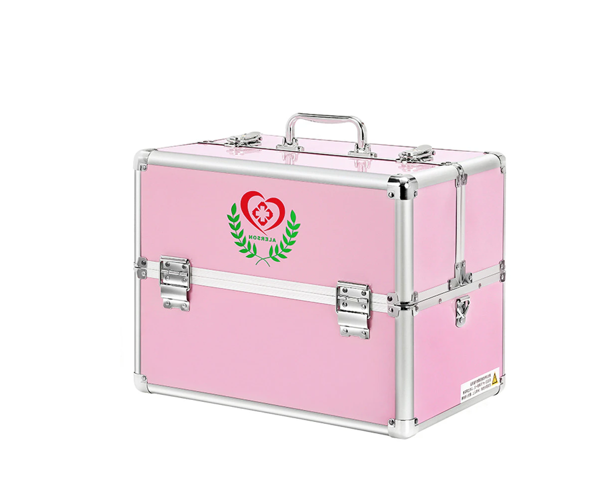 Youngshion Portable Cross Shoulder Multi Foldable Layers First Aid Box Emergency Medicine Case with Child Safe Lock for Home Travel Workplace - Pink