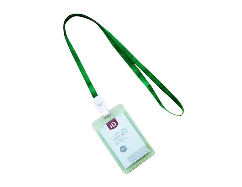 Hard Plastic Pocket ID Card Credit Badge Name Tag Holder Neck Strap Lanyard-Green