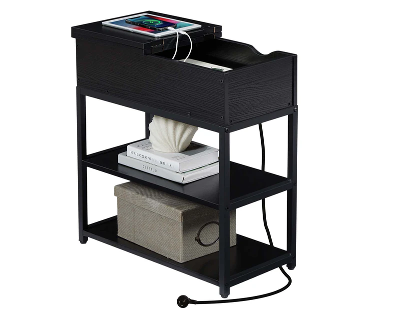 Casadiso Sofa Side Table with Integrated Charging Station - Multi-Tier Black Side Table with Built-in Power Board (Casadiso Saiph Pro)