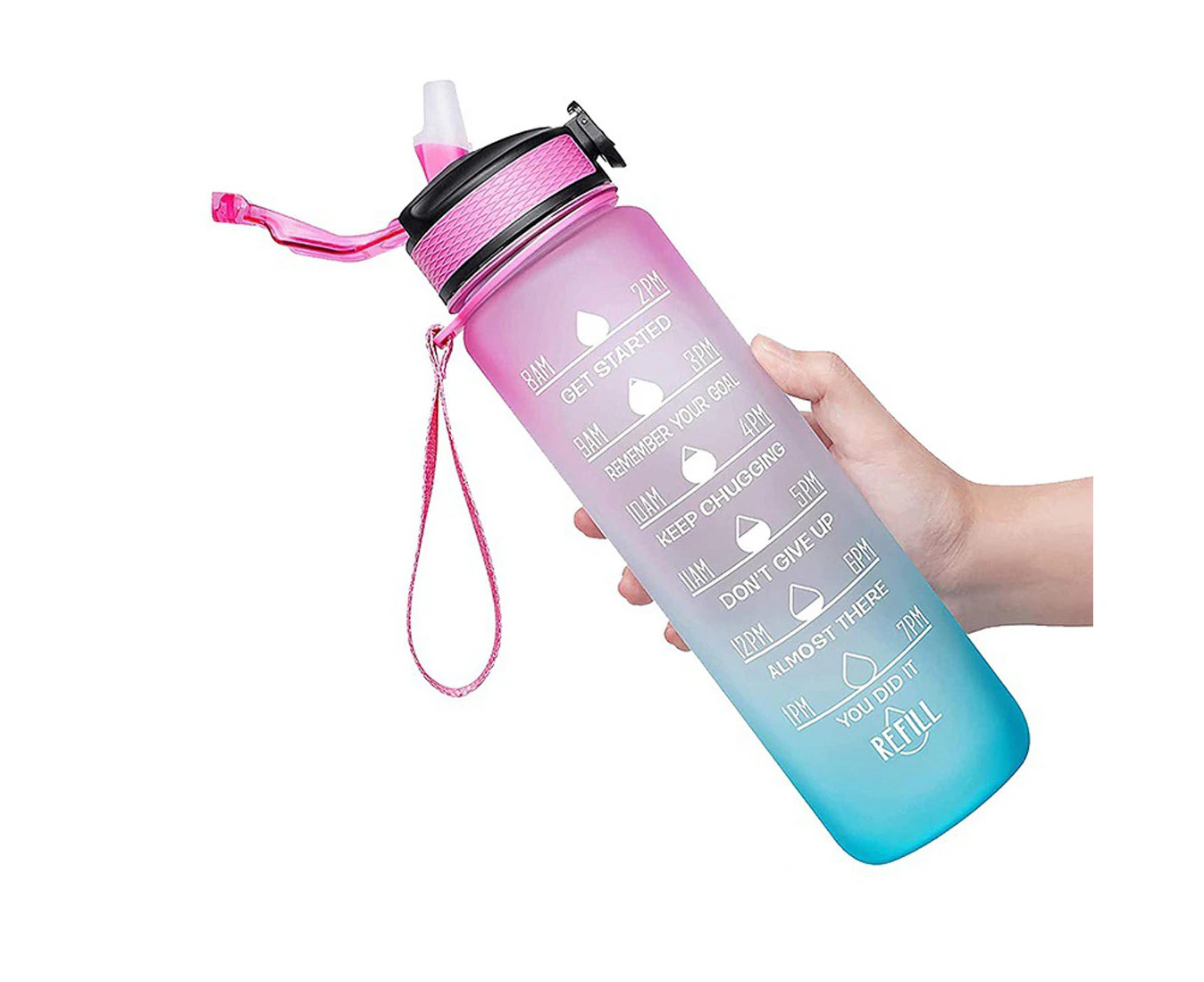 Youngshion 1L Leakproof Sport Water Bottle Reusable Drinking Jug BPA Free with Motivational Time Markings and Removable Straw - Eglantine