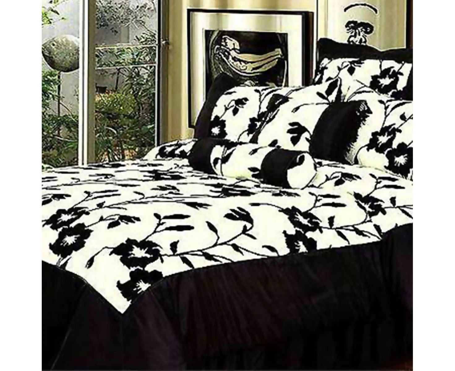 Phase 2 Abstract Floral White Black Flocking Quilt Cover Set