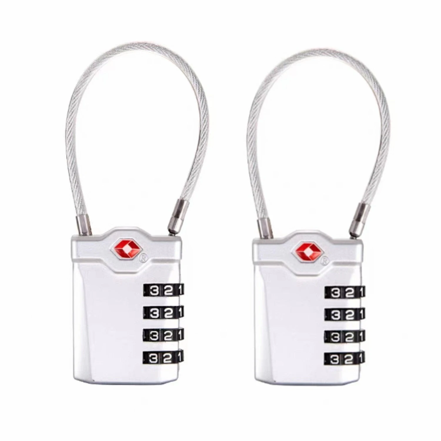 TSA Customs Code Lock, 4-Digit Light Weight Steel Wire Lock, Small Combination Padlock Ideal for Travel,Suitcase,Luggage - Silver