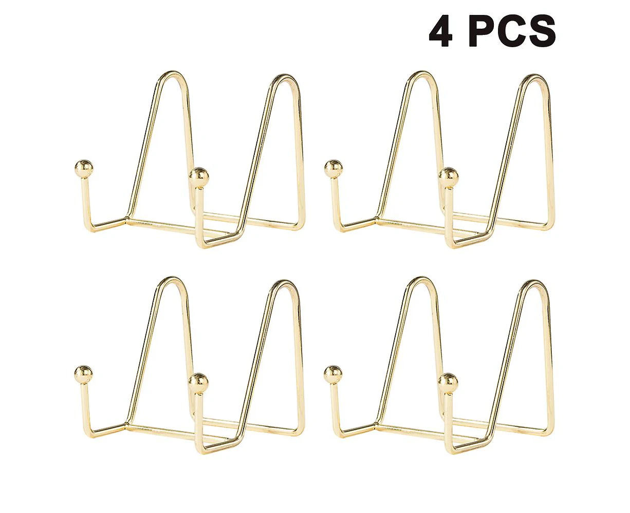 4 Pcs Metal Plate Rack Plate Holder Iron Easel Display Stand - Gold