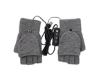 Heated Gloves Fingerless Double-Sided Heating Knitted Winter USB Heated Gloves Typing Mitten for Women Men Grey A