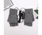 Heated Gloves Fingerless Double-Sided Heating Knitted Winter USB Heated Gloves Typing Mitten for Women Men Grey A