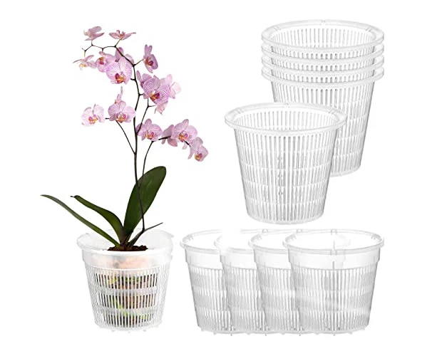 10 Pcs Clear Plastic Orchid Pots with Holes Breathable Slotted Pot 4.3" and 5.5 "