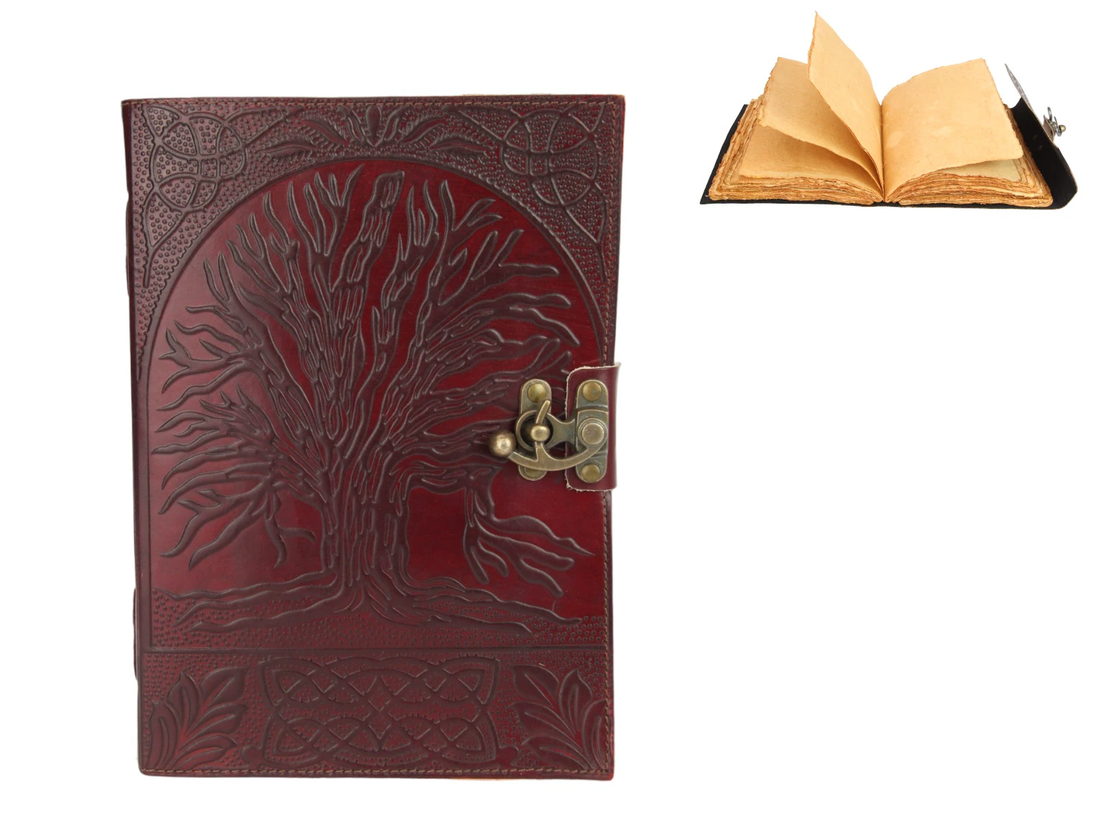 Journal Embosed Tree of Life with Vintage Paper 18x25cm PU Leather Mahogany Colour