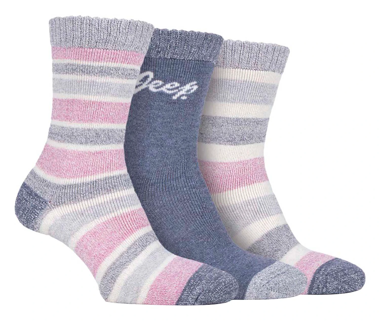 JEEP - 3 Pairs Ladies Performance Polyester Thick Hiking Boot Socks - Slate / Cream / Rose