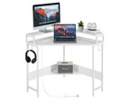 Casadiso L-Shaped Corner Desk with Built-In Power Board, White Gaming Desk with Charging Station (Casadiso Albali Pro)