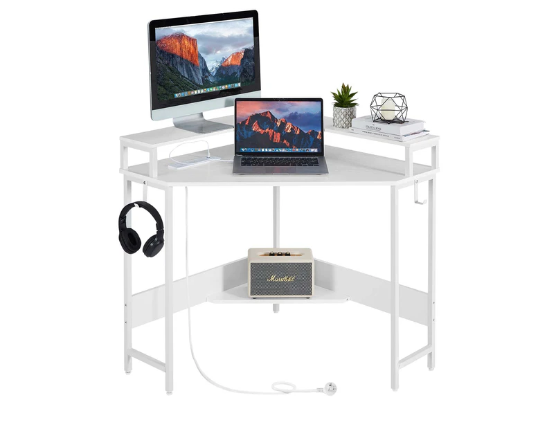 Casadiso L-Shaped Corner Desk with Built-In Power Board, White Gaming Desk with Charging Station (Casadiso Albali Pro)