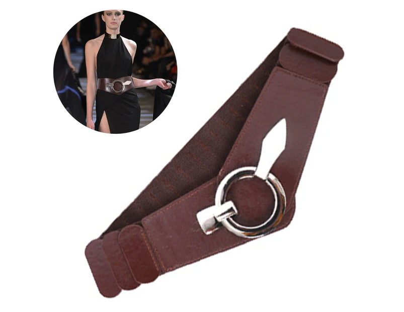 1 pcs Women's Fashion Vintage Wide Elastic Stretch Waist Belt With - Coffee