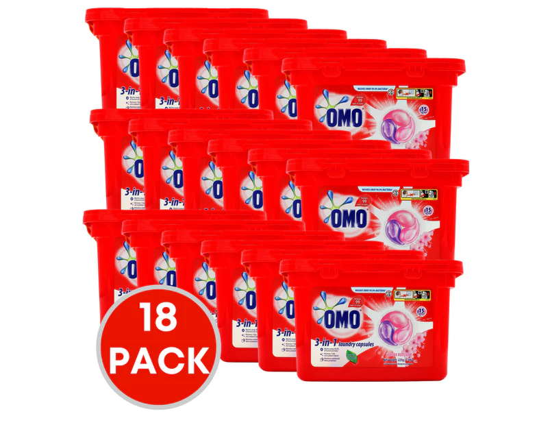 18 x OMO 3-in-1 Laundry Capsules Sakura Blossom Front & Top Loader Pk15 (270 Capsules)