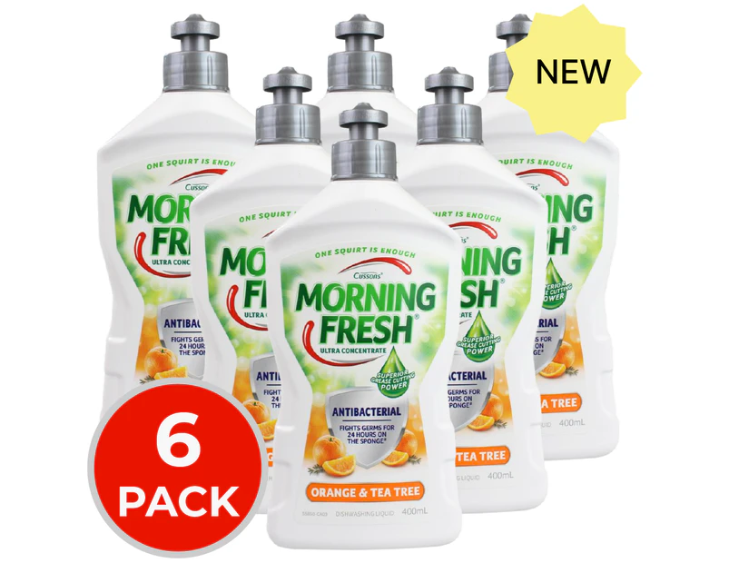 6 x Morning Fresh 400mL Dishwashing Liquid Ultra Concentrate Antibacterial Orange & Tea Tree