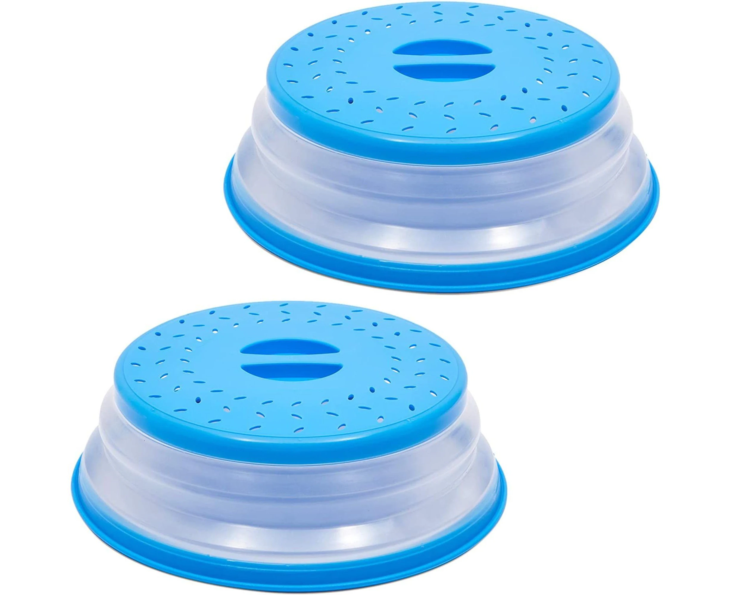 2 Pack Silicone Collapsible Microwave Plate Cover, Food Splatter Colander, Blue