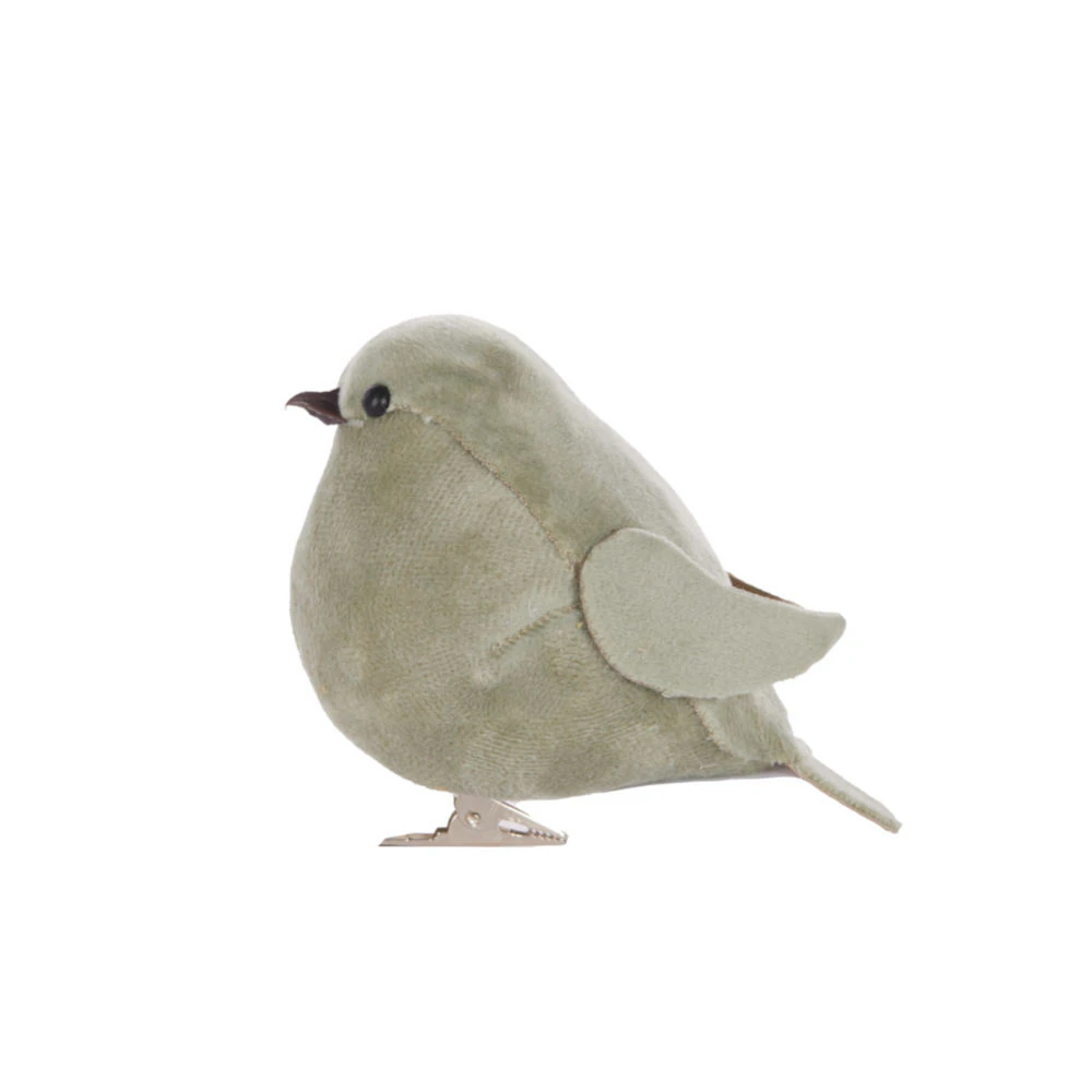 Sage Velour Clip Bird