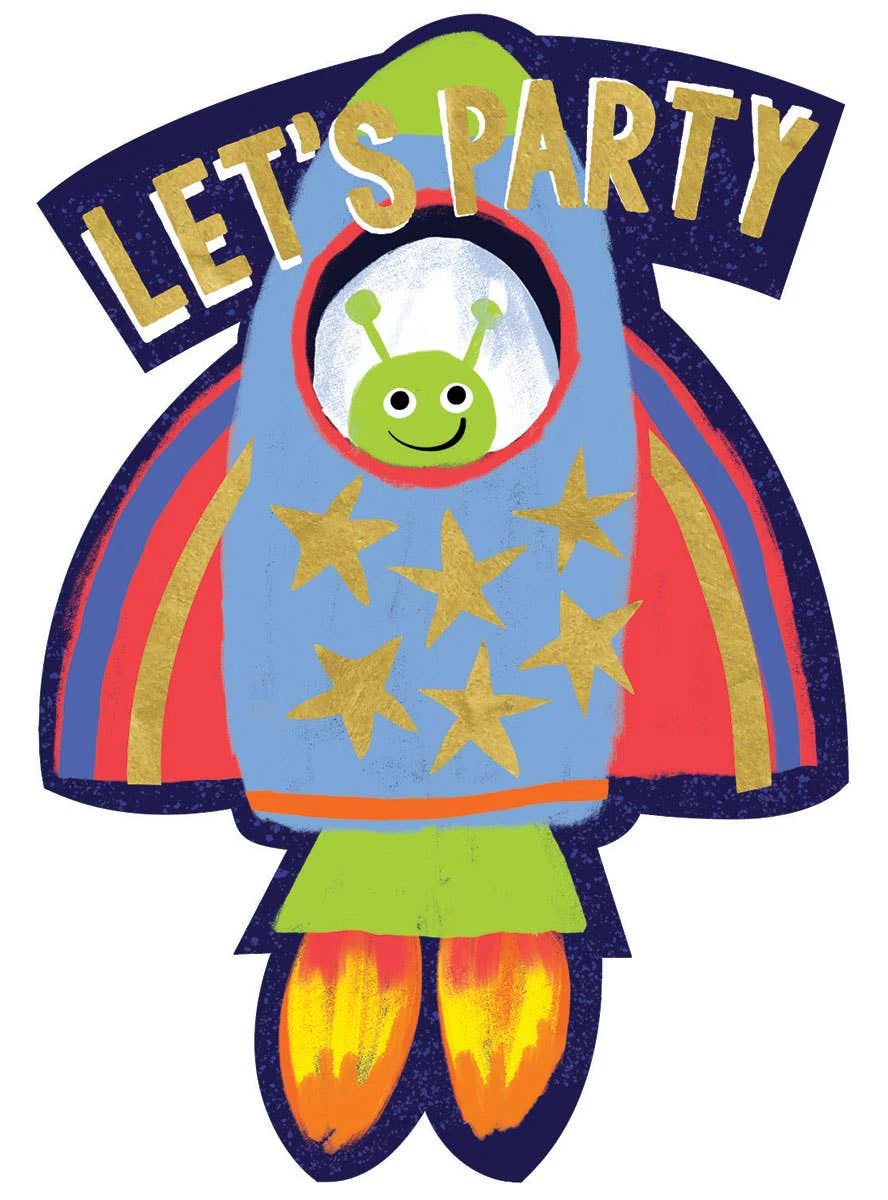 Space Rocket Let's Party 8 Pack Party Invites - Genuine Artwrap - New