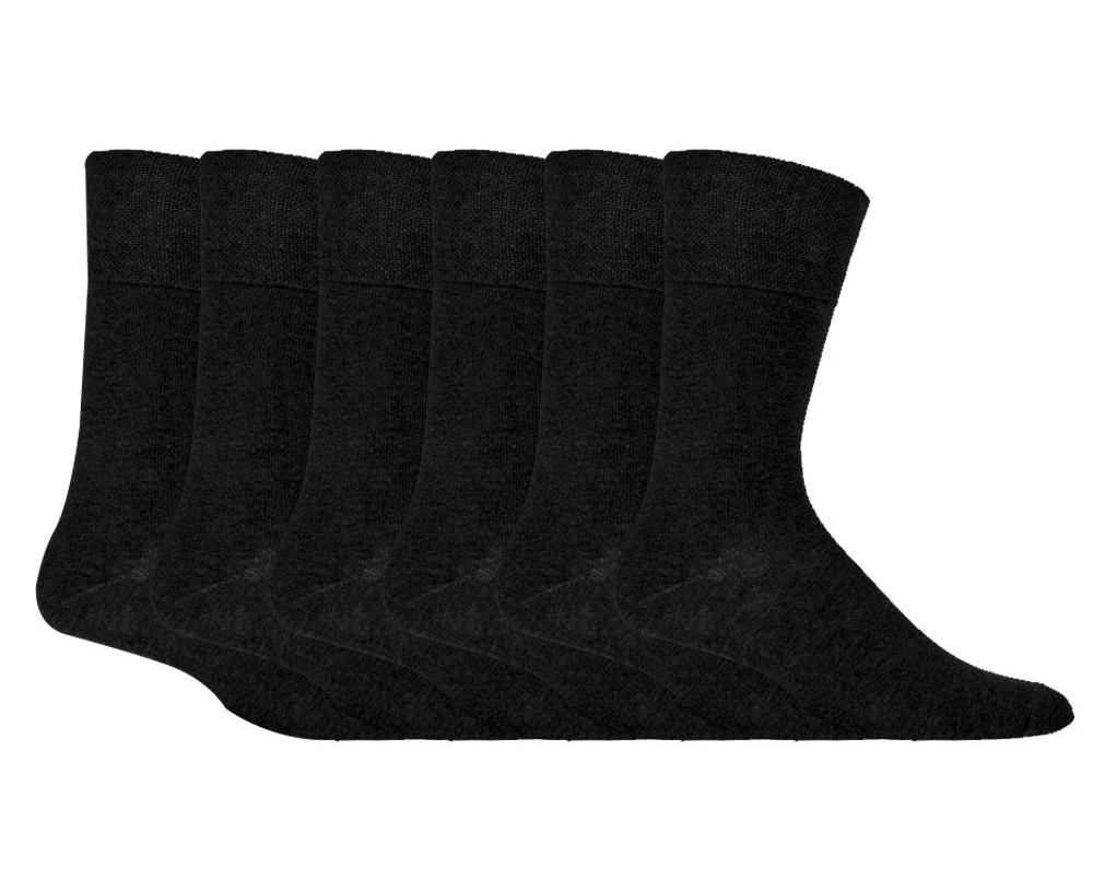 IOMI - Mens 6 pack non elastic diabetic socks with hand linked toe seams - Black