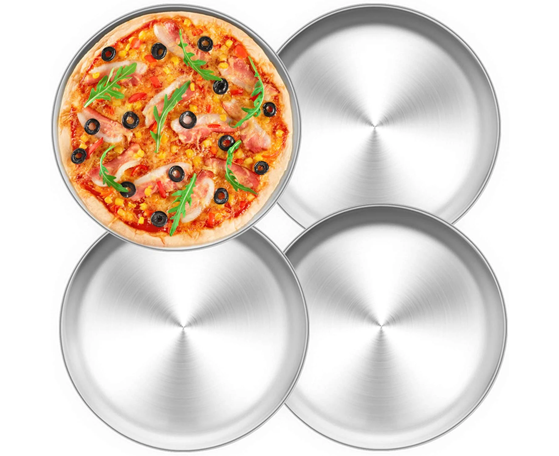 Pizza tray set of 4, stainless steel round pizza shape pizza baking tray for baking in the oven, 26 cm, healthy & durable, easy to clean