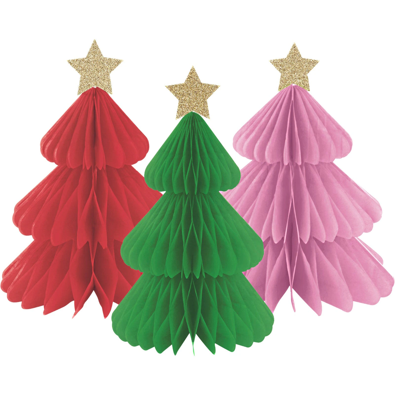 Vibrant Christmas Tree Honeycomb Centrepieces (Pack of 3)