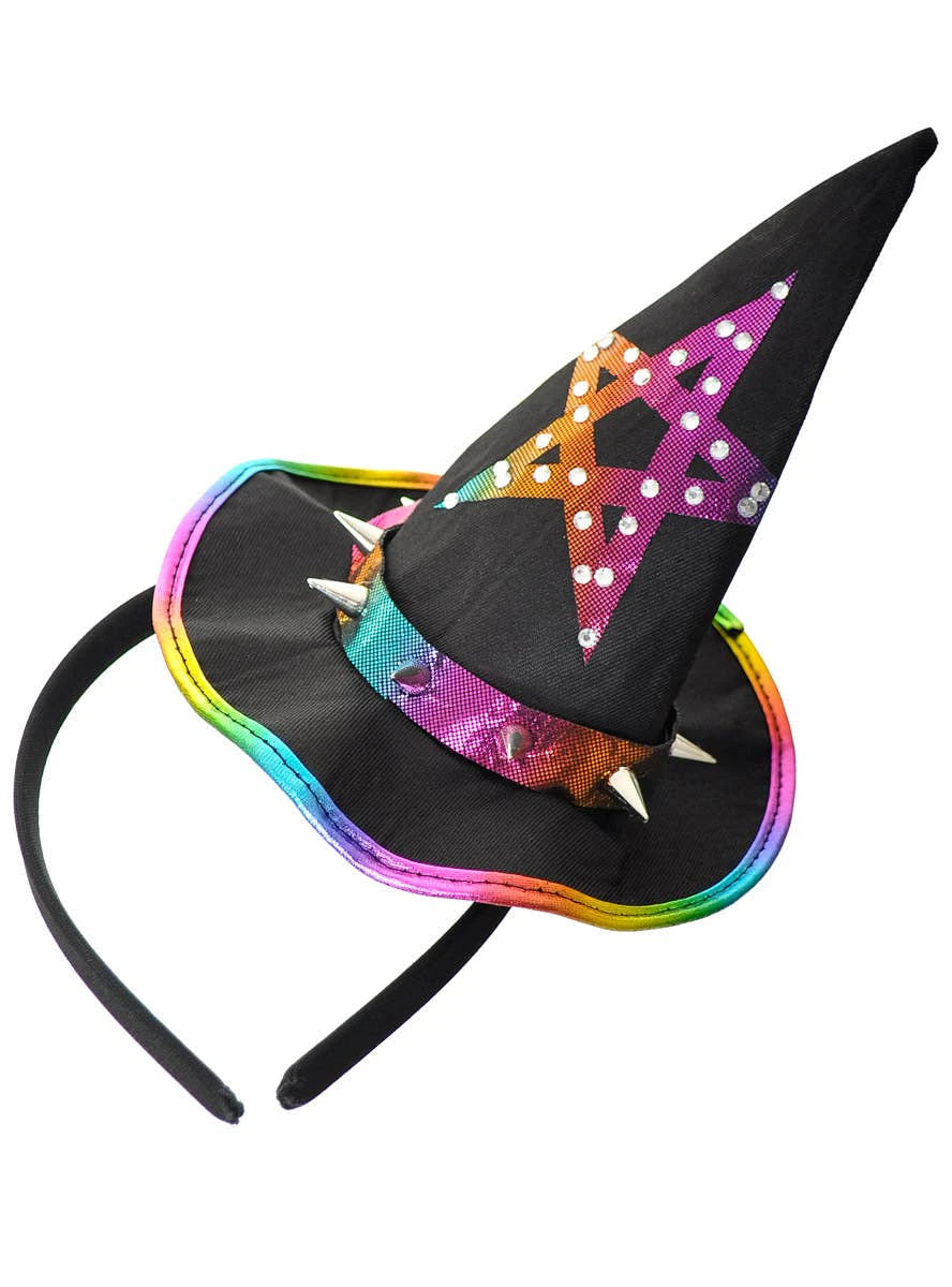 Mini Rainbow Pentagram Witch Hat Headband - New