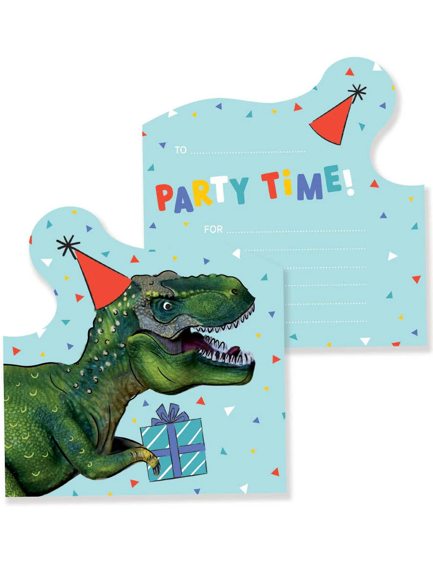 T-Rex Dinosaur 8 Pack Paper Party Invites - Genuine Artwrap - New