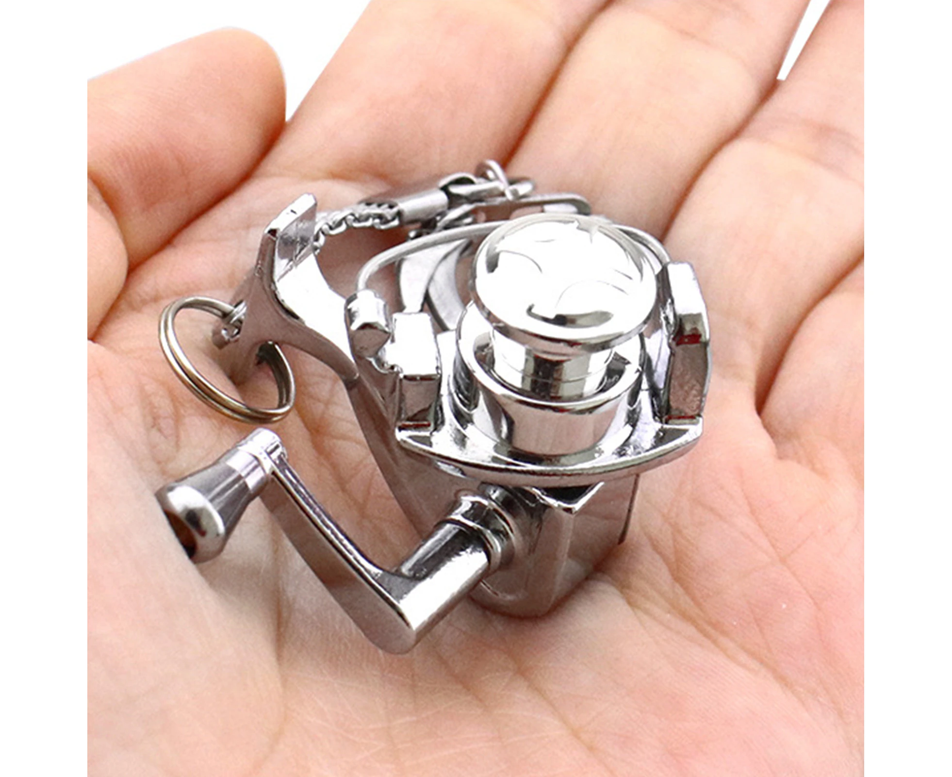 Alloy Reel Drum Pendant Keychain Key Ring Mini Miniature Sea Fishing Tackle Wheel