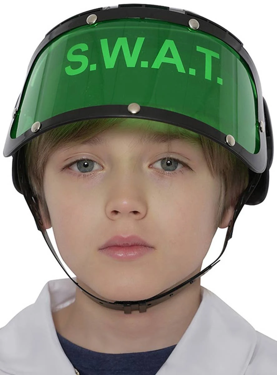 SWAT Kids Black Police Costume Helmet - New