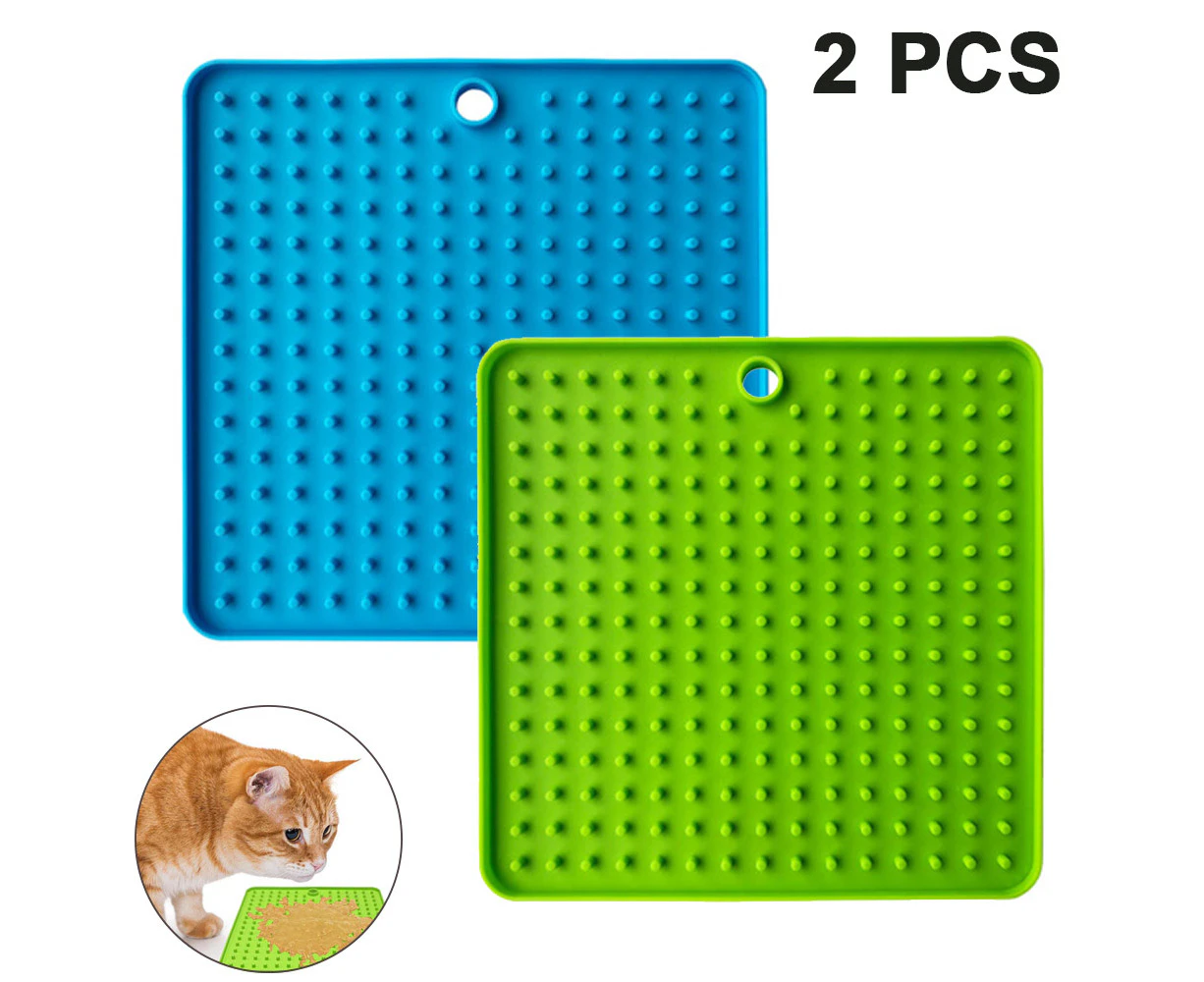 2 Pcs（Blue+green）Pad for Dog Lick,Pet Mat