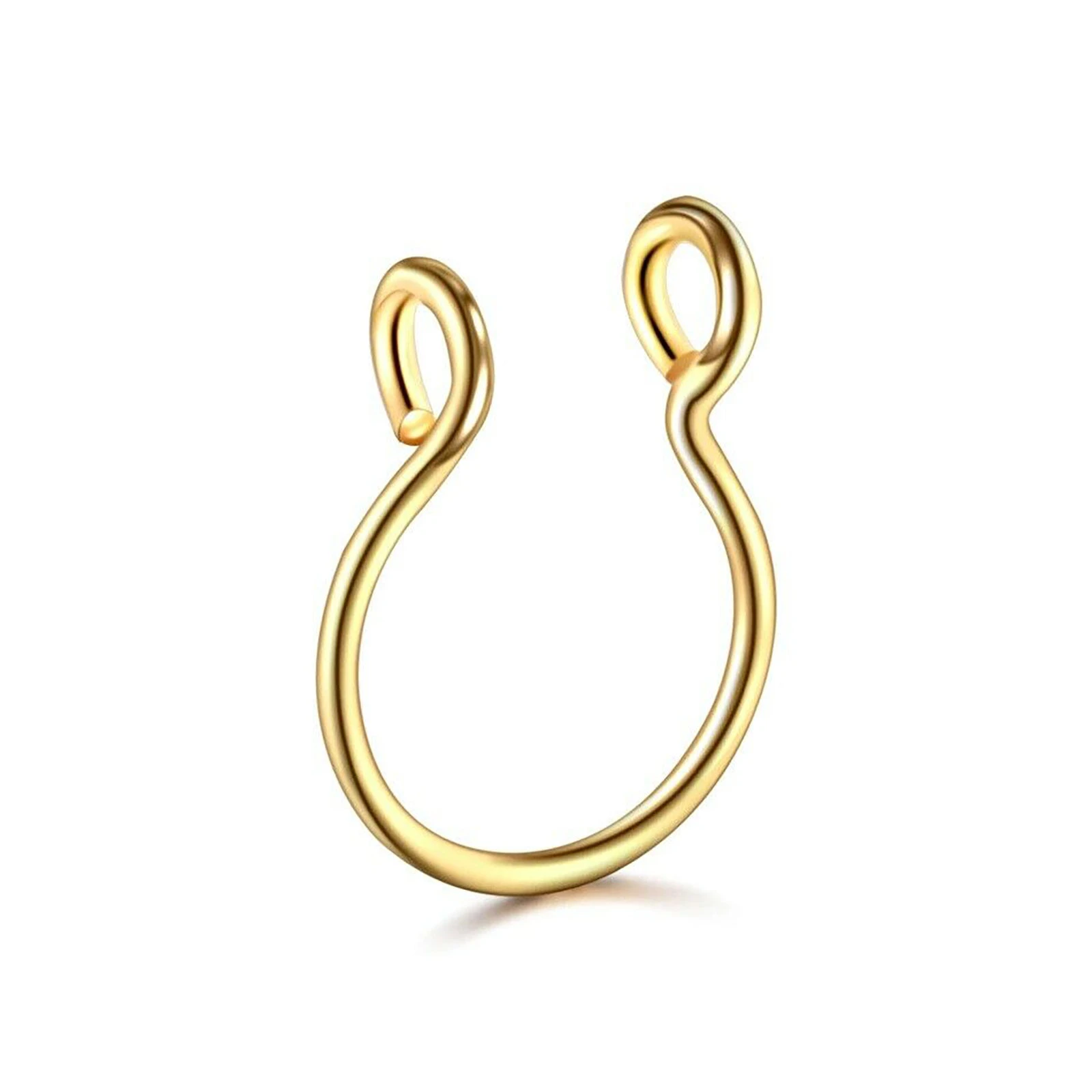 Surgical Steel Unisex Fake Faux Hoop Thin Septum Nose Ring Stud No Piercing Clip - Gold