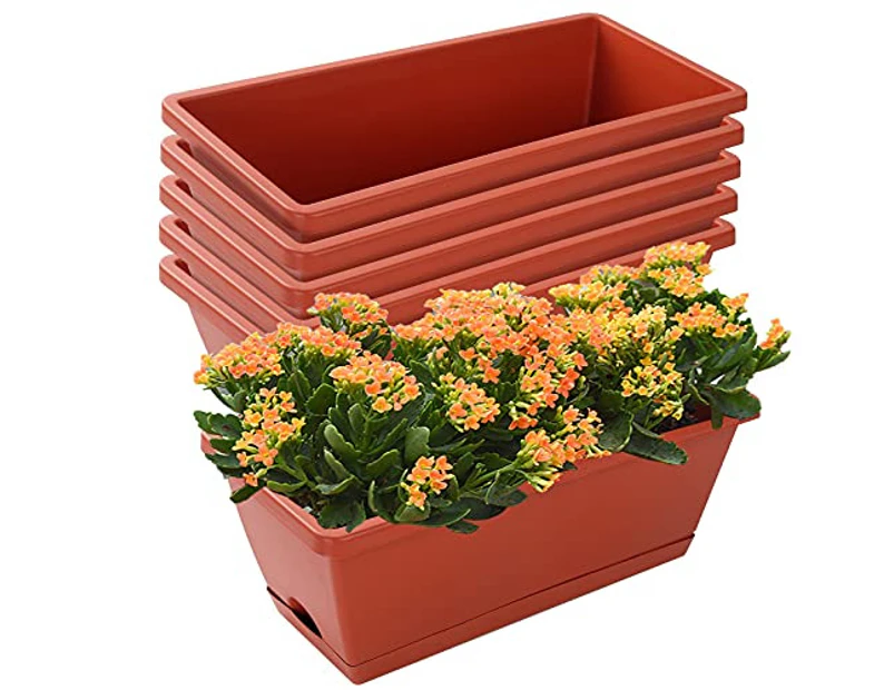 7 Pack Plastic Vegetable Flower Planters Window Box Planter Boxes 17 " Rectangular Flower Pots with Saucers Home Decor