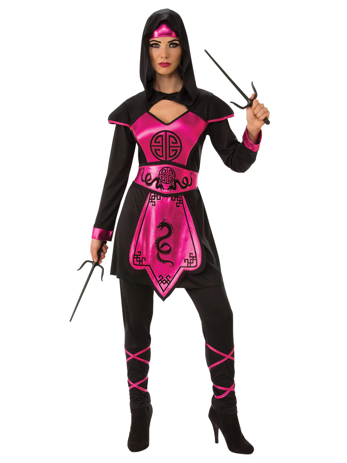 Rubies Pink Ninja Warrior Womens Dress Up Halloween Party Costume Outfit - Multicoloured