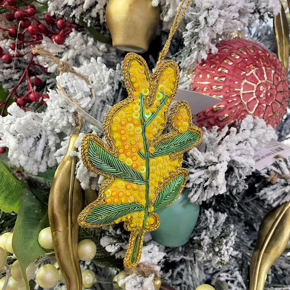 Golden Wattle Sequin Hanging Tree Decoration 14cm