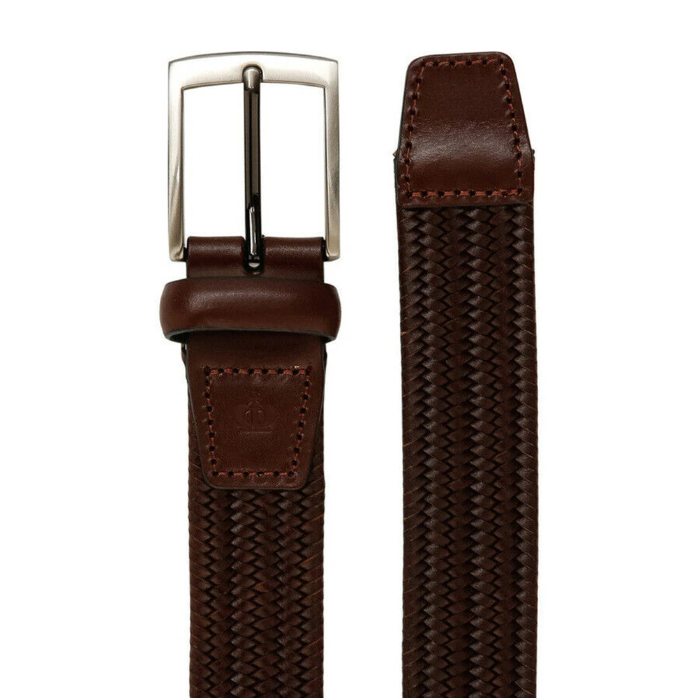 Jeff Banks Mens Woven Stretch Belt w/Soft Brushed Metal Buckle Brown - Brown