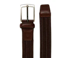 Jeff Banks Mens Woven Stretch Belt w/Soft Brushed Metal Buckle Brown - Brown