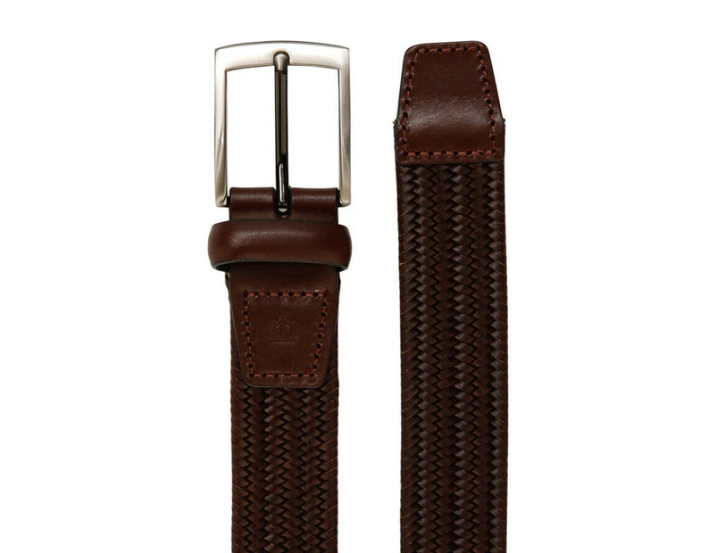 Jeff Banks Mens Woven Stretch Belt w/Soft Brushed Metal Buckle Brown - Brown