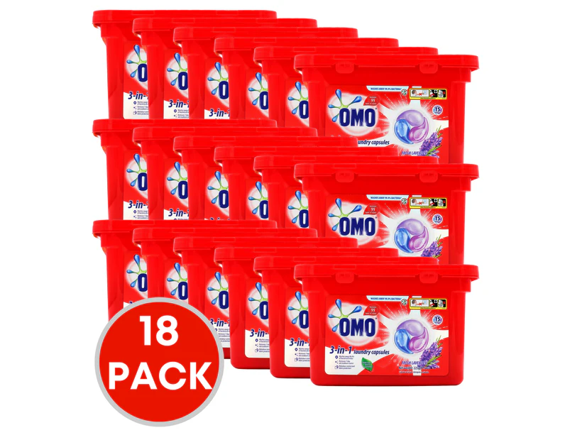 18 x OMO 3-in-1 Laundry Capsules Fresh Lavender Front & Top Loader Pk15 (270 Capsules)