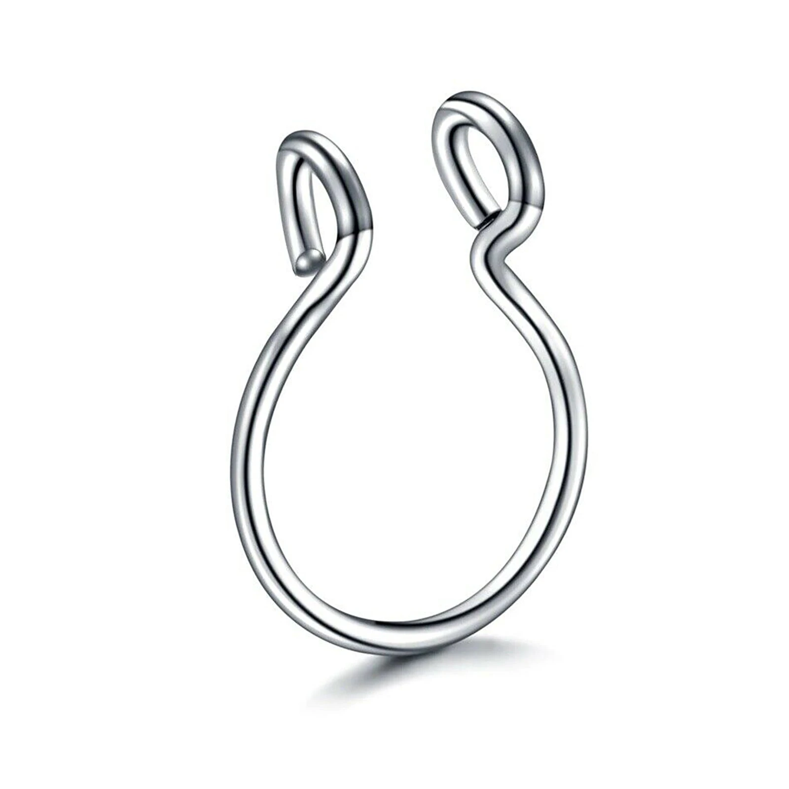 Surgical Steel Unisex Fake Faux Hoop Thin Septum Nose Ring Stud No Piercing Clip - Silver