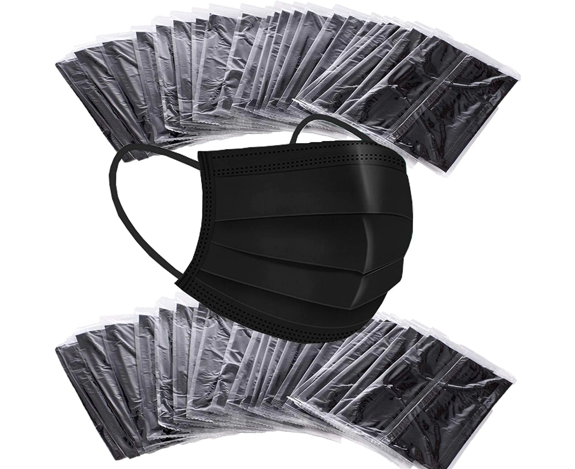 50pcs Face Mask Disposable - Individually Wrapped Black Face Masks 3 Ply Disposable Comfortable Elastic Ear Loop Mask Safety Breathable Mouth Cover